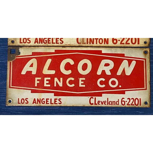 Vtg Alcorn Porcelain Enamel Fence Sign Los Angeles California Old Phone Number - Picture 1 of 2